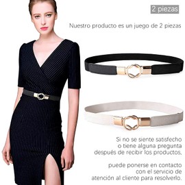 2 Piezas de Cinturón de Mujer con Hebilla de Metal Cinturón de Vestir Ajustado para Mujer Retro Elástico de 2,54 cm de Ancho …