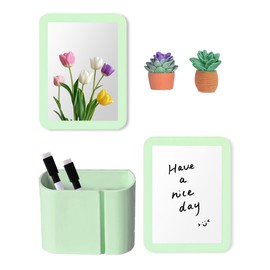 Green Locker Accessories for Girls with Magnetic Whiteboard, Locker Mirror, Pen Holder and Locker Magnets for Refrigerator, Back to School Essentials Locker Organizer & Decorations