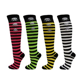 Striped with Skulls Ladies/Women Colorful Variety Design Assorted Knee High Fashion Stocking Socks(4 Pairs)