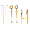 3 Pairs Stainless Steel Gold Chain Tassel Cross Earrings for