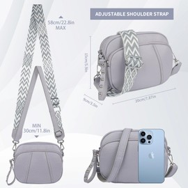 Jangostor Crossbody Bag Women's Wide Strap Leather Shoulder Bag Women's Handbag Women's Crossbody with 3 Zip Compartments and 2 Removable Shoulder Strap, Small Shoulder Bag for Women, gray,