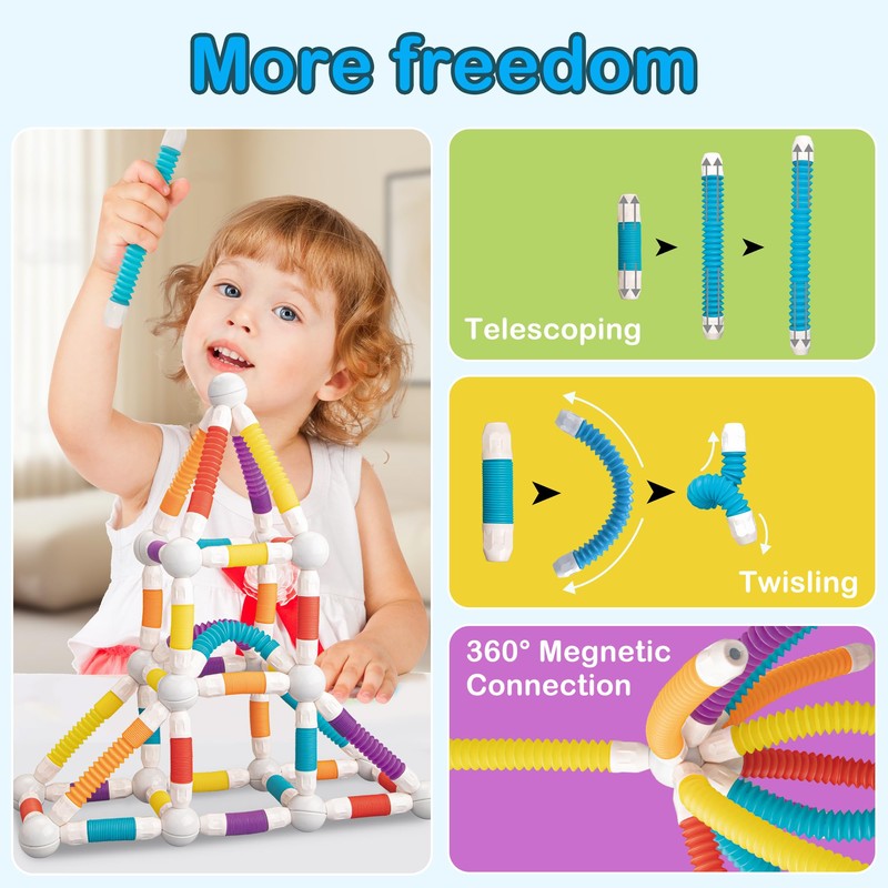 ROUSKY Magnetic Building Blocks Construction Set, 66 Pieces, Educational STEM