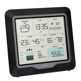 TFA Dostmann Rain Pro Wireless Weather Station, 35.1160.01, with Rain Gauge and Outdoor Sensor, Weather Forecast, Indoor/Outdoor Temperature, Humidity, Adjustable Alarm States, Black