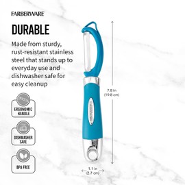 Farberware Euro Peeler, a Kitchen Essential for Quick and Easy Peeling of Produce, Chocolate, Cheeses and More, Features Hang-Hole for Easy Storage, Dishwasher Safe, Dark Teal