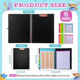 Motipuns 3 Pcs Clipboard Folio with Refillable Notepad for Letter Size 11" x 8.5" Clipboard Folder with Storage 5 Folders with 10 Pockets Elastic Closure and Pen Loop for Office Nurse