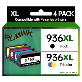 RLMINK 936XL Compatible Ink Cartridge Replacement for 936 forOfficejet Pro 9110b 9122e 9125e 9128e 9130b 9135e 9730e Printer（Black Cyan Yellow Magenta）