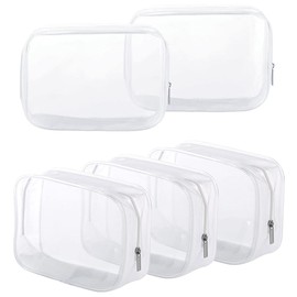 5 Pack Clear Plastic Zippered Toiletry Carry Pouch TSA Approved Toiletry Bag Portable Cosmetic Makeup Bag for Vacation, Bathroom and Organizing (White, Small)