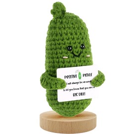 Emotional Support Pickle - Birthday, Christmas, Encouragement, Inspirational, Gifts For Women, Stress Relief Gifts, Positive Pickle Woobles Crochet - Mini Pickle Crochet Knitted Doll With Wooden Base