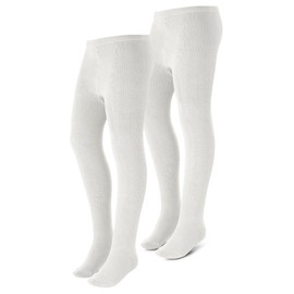 Zubii Cotton Tights for Girls, Soft Breathable Uniform Tights, Great for Holidays Outfits Or Everyday Black White Gray, 2 Pack (US, Numeric, 16, Regular, Regular, Flat White)