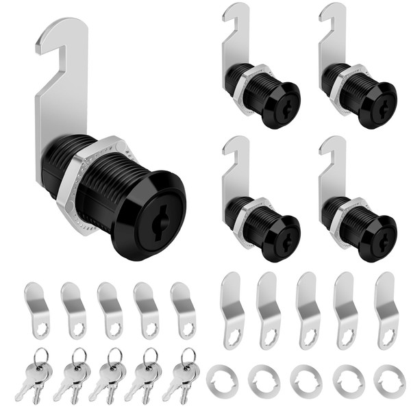 Pertinel 1-1/8" Cabinet Cam Lock with Keys 5PCS Black Cabinet