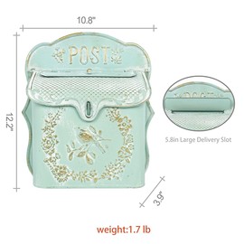 Zokyntrix Wall Mount Mailboxes for Outside Vintage Mail Boxes for House Outside Metal Door Mailbox Drop Box Antique Style Nostalgic Charm Home Decorative, Green