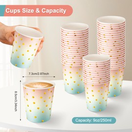 CEILIWEN Pack of 100 Rainbow Color Party Cups, 9 OZ/250ml Polka Dot Paper Cups, Pink Paper Cups for Both Hot Drinks and Cold Drinks (Rainbow Color)