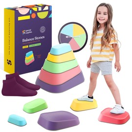 Special Supplies Set of 5 Stepping Stones for Kids Indoor and Outdoor Balance Blocks Promote Coordination, Balance Strength Child Safe Rubber, Non-Slip Edging (Rainbow)