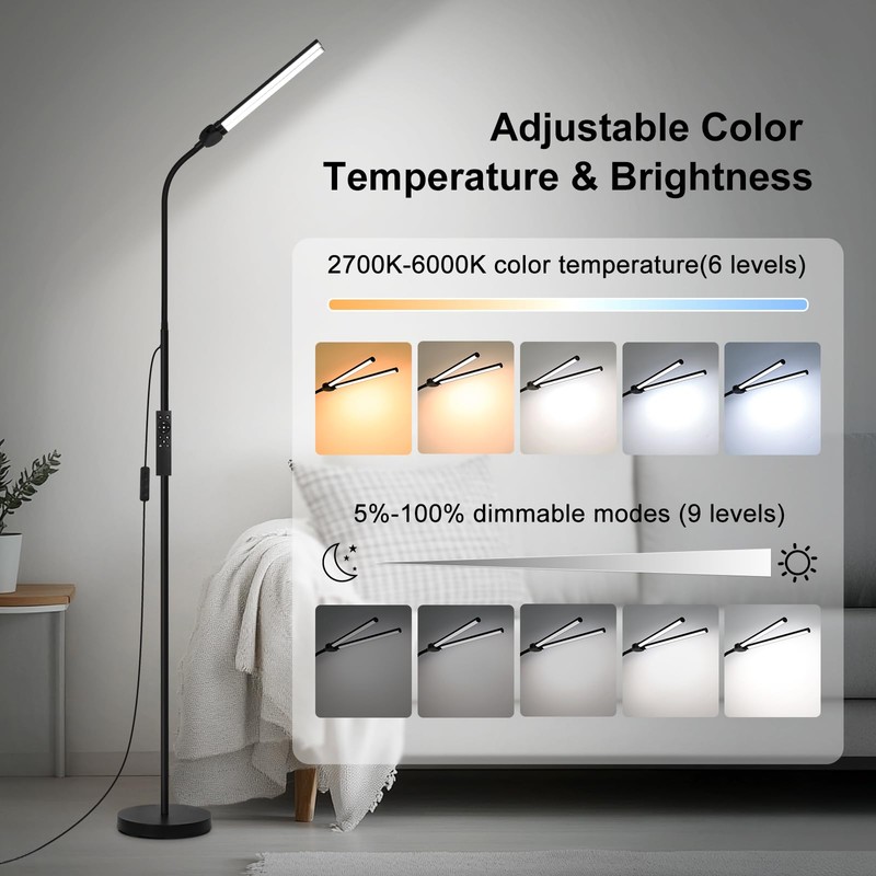 LED Floor Lamp with Remote Control, Bright 18W Floor Lamps