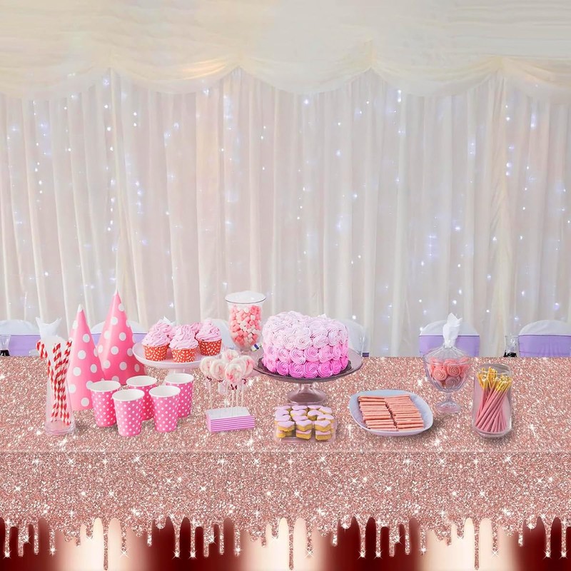 AIMALL 3 PCS Rose Gold Themed Disposable Tablecloth, Waterproof PE
