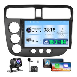2+64GB Android 15 Car Stereo for Honda Civic 2001-2005 Wireless CarPlay & Android Auto, 9" Touch Screen Car Radio for Civic with Bluetooth, GPS Navi, WiFi, EQ, FM/RDS, 26UI SWC + Backup Camera