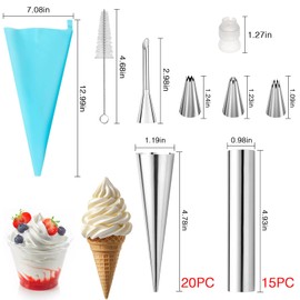 42 Pcs Tubular Shaped Baking Molds with Cleaning Brush Stainless Steel Cone Tubular Shaped Mold for Cannoli Baking Croissants Bead Chocolate Rolls Ice Cream Cone Party Dessert