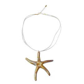 BYETOCE Trendy Starfish Charm Necklace White Large Starfish Pendant Necklace Natural Textured Conch Choker Y2K Summer Beach Jewellery Dainty Boho Seashell Chain for Women Vacation