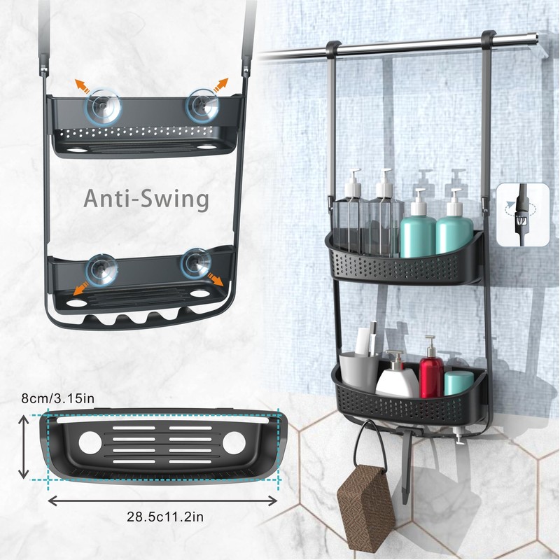 EMT ETRENDS Shower Caddy Hanging, Anti-Swing Shower basket over showerhead