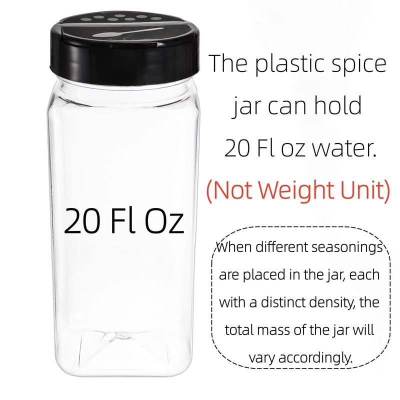Hacaroa 16 Pack 20 Fl Oz Plastic Spice Jars with