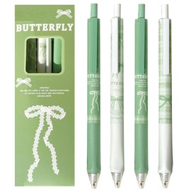 MOZXIRZ 4 Pcs Cute Retractable Pens Bowknot Gel Pens 0.5mm Fine Point Black Ink Smooth Writing Pen Office School Supplies Cartoon Kawaii Green Pen for Women Girls (Green)