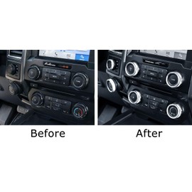 iJDMTOY 6pc-Set Silver Aluminum Air Conditioner Stereo Volume/Tune Trailer/4WD Switch Knob Ring Covers Compatible With 2017-2020 Pre-LCI Ford SuperDuty F250 F350 F450 w/Rubber Knobs