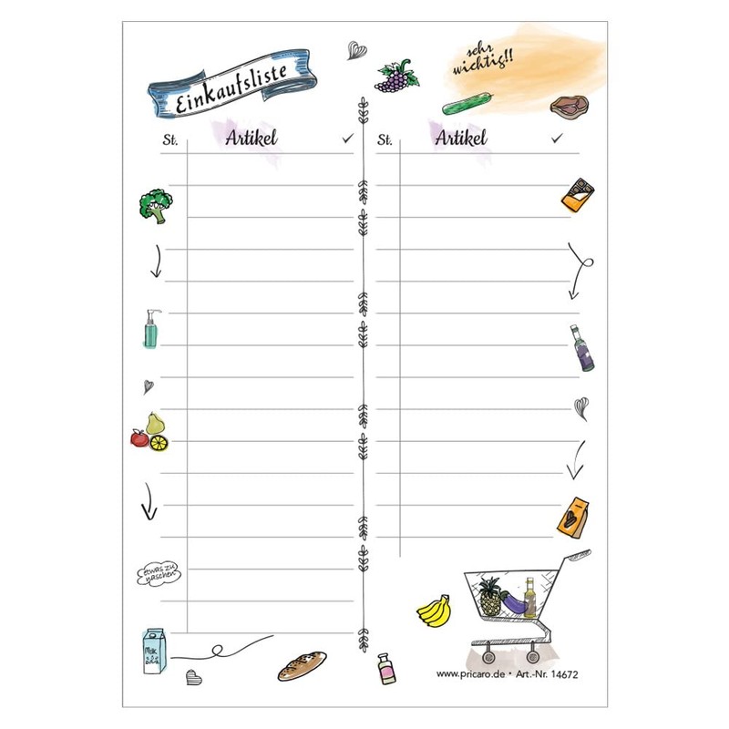PRICARO Comic Magnetic Shopping List A6 25 Sheets x 5