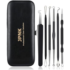 JPNK - Kit de eliminación de acné para eliminar manchas y puntos negros, 6 piezas de eliminación de espinillas para la nariz con una bolsa de cuero (negro)