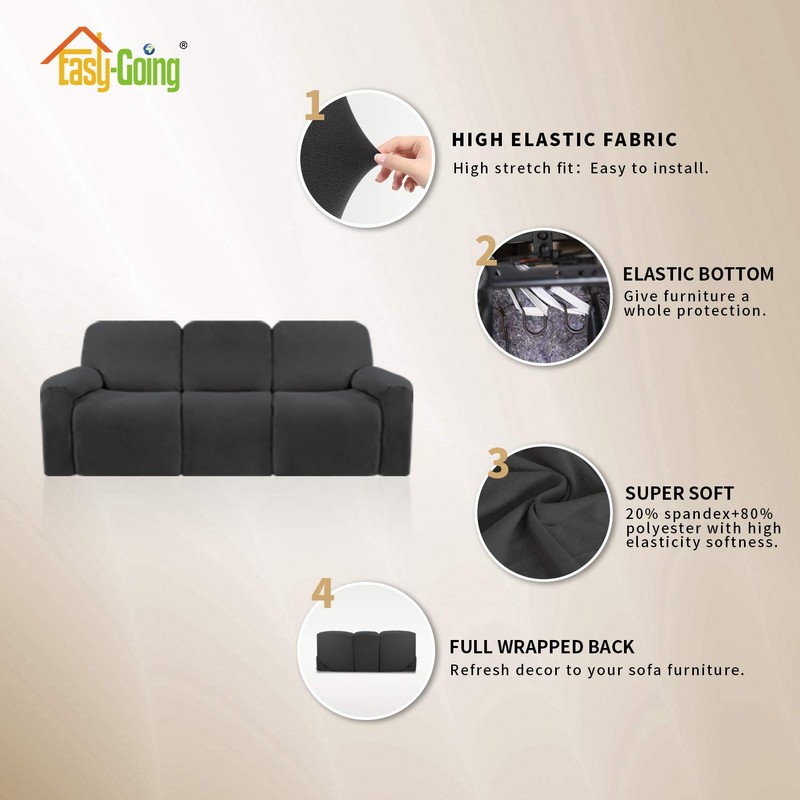 Easy-Going 8 Pieces Microfiber Stretch Sectional Recliner Sofa Slipcover Soft