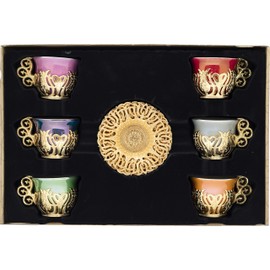Alisveristime 12 Pc Turkish Greek Arabic Coffee Espresso Cup Saucer Porcelain Set Mixed Color