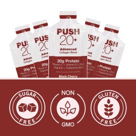Being Well Essentials PUSH20+ Liquid Collagen Protein Shot – 20g Pack of Five – Black Cherry Flavor