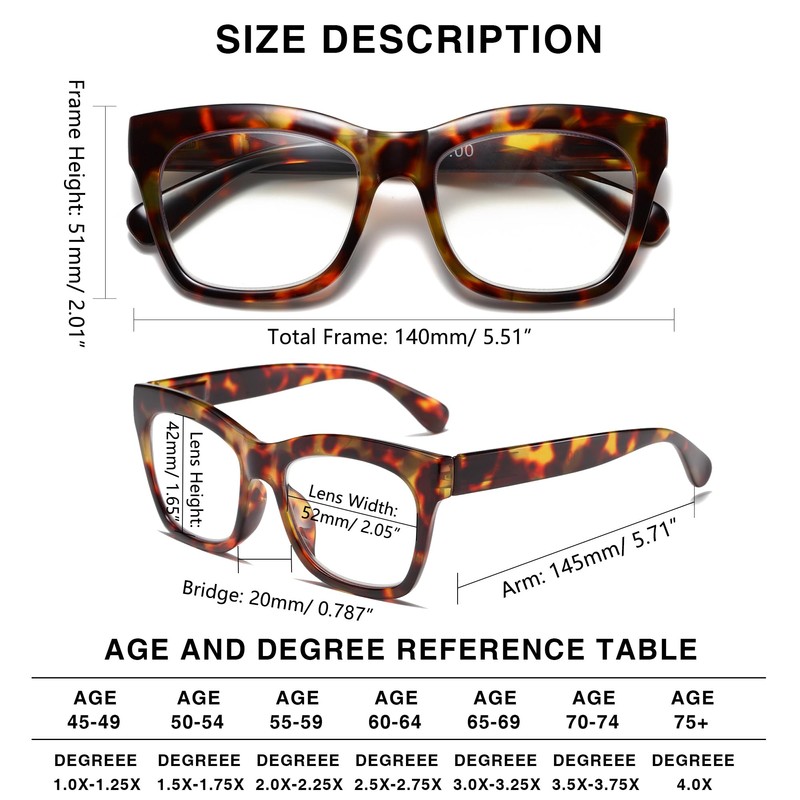LOUOL Reading Glasses For Women Oversized Readers Blue Light Blocking
