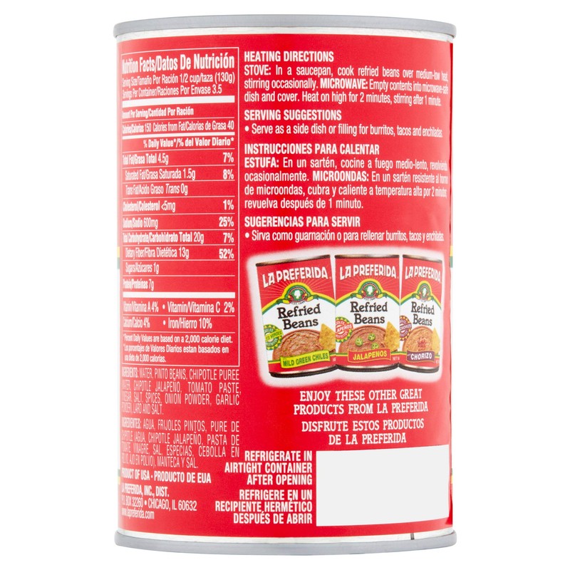 La Preferida Refried Beans, Spicy Chipotle, 16 oz (Pack -