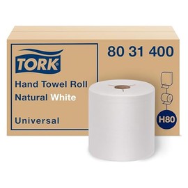 Tork Tork Hand Towel Roll Natural White H80, Universal, 100% Recycled Fiber, 6 Rolls x 800 ft, 8031400, 6 Count (Pack of 1)