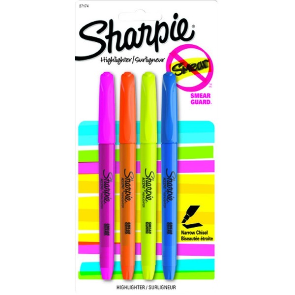 Sharpie ACCENT HIGHLIGHTER, 4PK PEN STYLE Assorted Colours