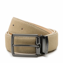 Riemen & Co DTCH.FIT Oliver Suede Belt - Adjustable Buckle in Gunmetal - 3.5 cm Wide, sand