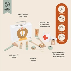 Trixie Wooden Doctor Set for Kids – FSC Certified Wood - Pretend Play Medical Kit – Eco-Friendly Educational Toy for Toddlers and Preschoolers