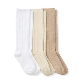Burt's Bees Baby Baby Girls Socks Knee High Organic Cotton Cable Knit, Multicolor for Infant and Toddlers - 3 Pack Set