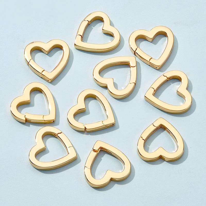 BENECREAT 10 Pieces Brass Spring Rings 18K Gold-Plated Heart Carabiner