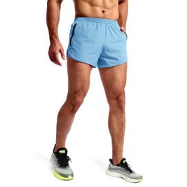 Pudolla Pantalones Cortos de Correr para Hombre, de 3 Pulgadas, de Secado rápido, para Gimnasio, Atletismo, con Bolsillos con Cremallera, Azul Claro, Large