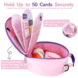 Detachable Carrying Case Compatible with Yoto Mini, yoto Card Holder Hold Up to 50 Cards, Durable Waterproof Organizer for Audio Music Player & Headphone Accessories (Pink)