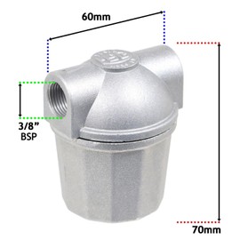 SPARES2GO Boiler Filter 3/8" Aluminium Inline Central Heating Oil Fired Fuel Strainer Bowl + 2 x 10mm Compression Connectors