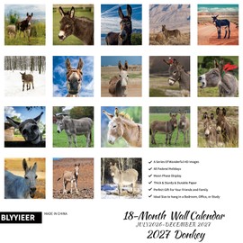 2027 Wall Calendar, Donkey Calendar 2027,Donkey Monthly Wall Calendar, 12" x 24" Open,Family Planner Calendar, Home & Office Organizer,Hangable