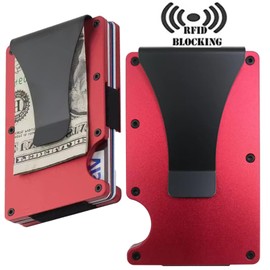 Firae EDGE Metal Wallet for Men - Minimalist Slim Wallet - RFID Blocking Card Holder Money Clip, Smart Wallet - Aluminum Credit Card Hold Red