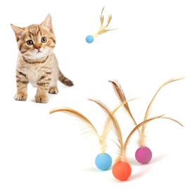SHENGYIG Cat Toy Ball, Pack of 3 Interactive Play Balls for Cats, Elastic Rubber Cat Balls, with Feathers, Wobble Ball for Cats, for Cat Play and Training