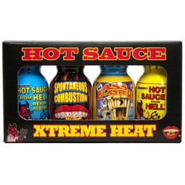 Xtreme Heat Hot Sauce Bottles Gourmet Gift Set Travel Size – 4 Pack – Perfect Gourmet Christmas Gifts for the Hot Sauce Fan