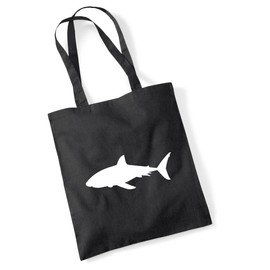 Huuraa Jute Bag Shark Silhouette Bag Cotton 10 Litres Size with Motif for All Animal Lovers Gift Idea for Friends and Family, black