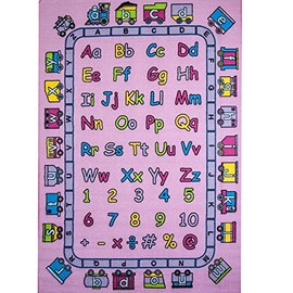 Kids Rug ABC Fun in Pink Area Rug7' feet 2" inch 10' ft (7'2" X 10')(239cmx343cm) Non Slip Gel Backing
