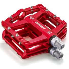 LYCAON Bike Cycling Pedals, CNC Machined Aluminum Alloy Durable Non-Slip Bicycle Pedal, CR-MO & 3 Bearings Pedals for 9/16" Universal Cycling MTB BMX Mountain Road Bike Pedals (Red)