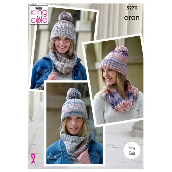 King Cole 5270 Knitting Pattern Womens Snoods and Hats in Drifter Aran